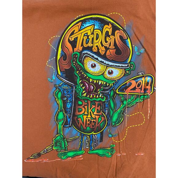 Sturgis 2014 Bike Week T-Shirt Size Medium, Orange Gildan Double Sided - Picture 10 of 10